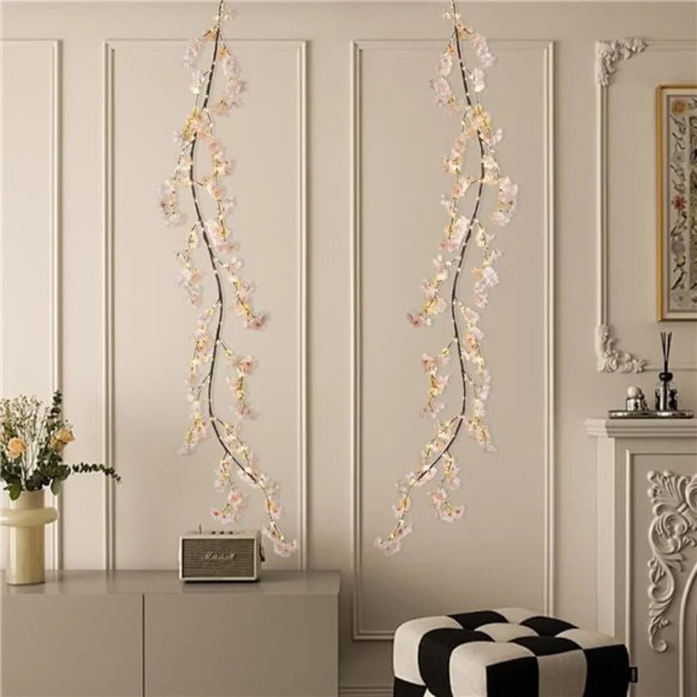 Lighted Garland Spring with Cherry Blossom 96 Fairy Lights 6FT for Mantle